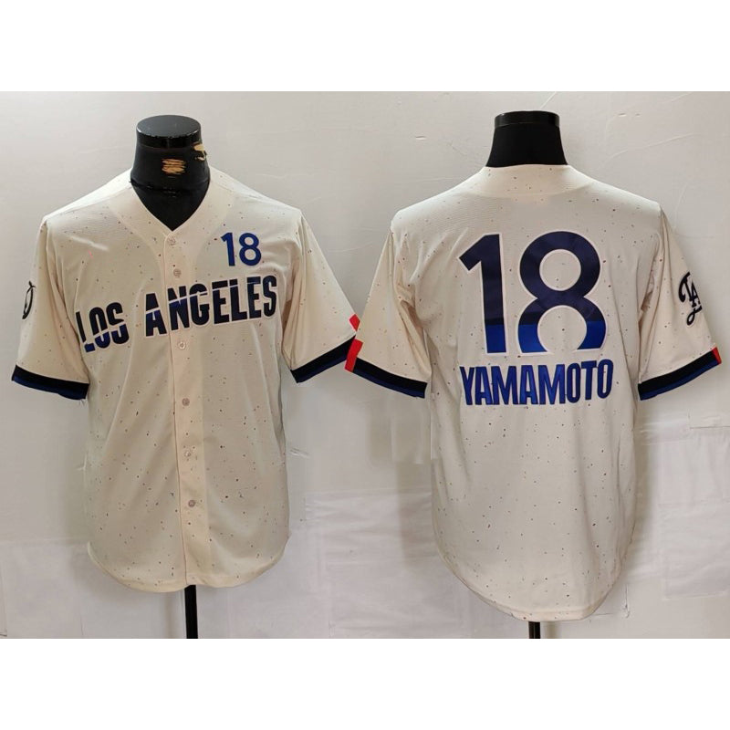 seanshop Los Angeles Dodgers #18 Yoshinobu Yamamoto Cream  2024 City Connect Limited Jersey