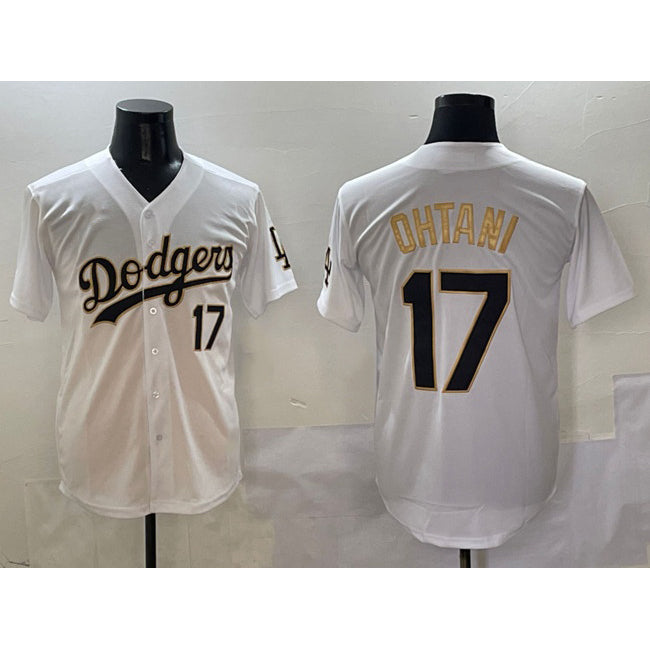seanshop Los Angeles Dodgers #17 Shohei Ohtani White Gold  Limited Stitched Jersey