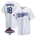 seanshop Los Angeles Dodgers #18 Yoshinobu Yamamoto White  2024 World Series Champions Cool Base Stitched Jersey