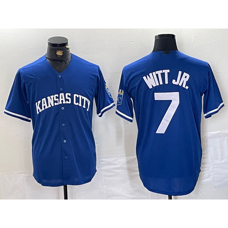 seanshop  Kansas City Royals #7 Bobby Witt Jr Blue  Cool Base Stitched Jersey