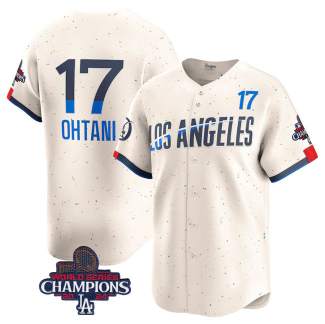 seanshop Los Angeles Dodgers #17 Shohei Ohtani Cream  2024 World Series Champions City Connect Limited Stitched Jersey