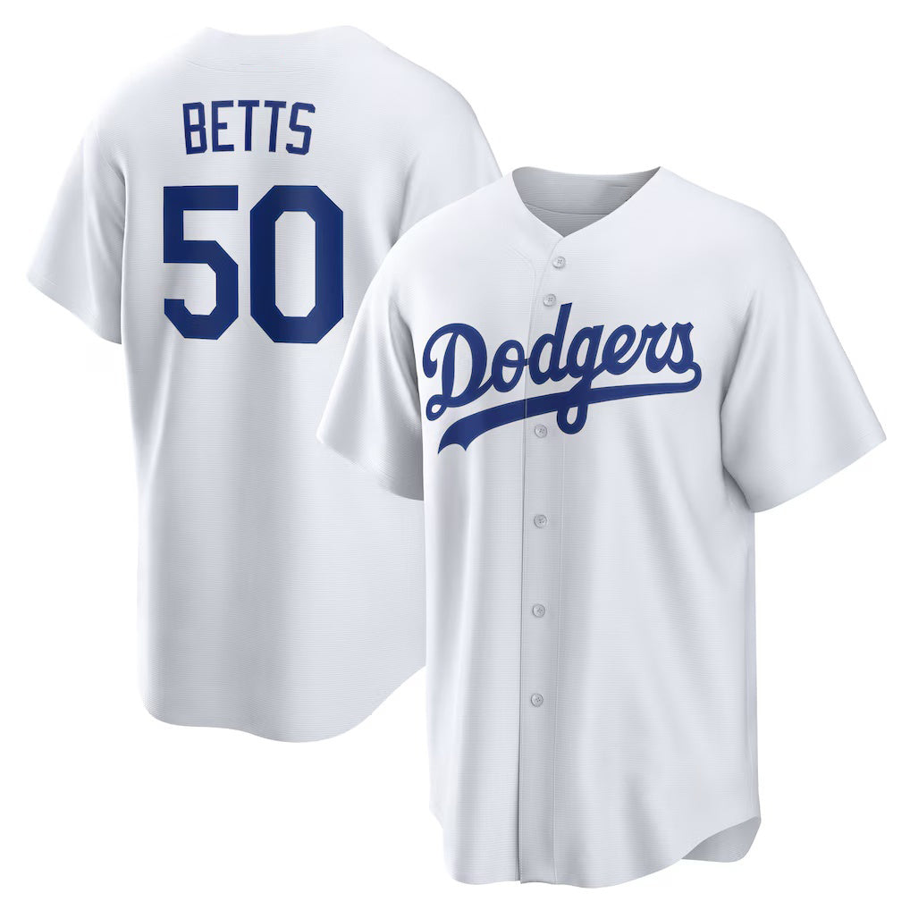 seanshop Los Angeles Dodgers #50 Mookie Betts White  Home Replica Player Name Jersey