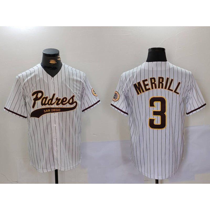 seanshop  San Diego Padres #3 Jackson Merrill White  2023 Cool Base Stitched Jersey 2
