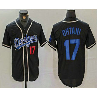 seanshop Los Angeles Dodgers #17 Shohei Ohtani Number Black  Cool Base With Patch Stitched Jersey 2