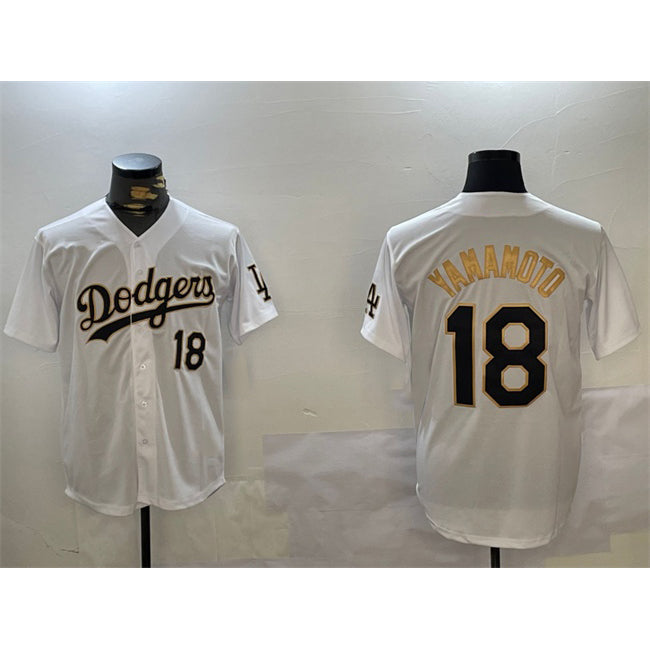 seanshop Los Angeles Dodgers #18 Yoshinobu Yamamoto White Gold  Home Limited Stitched Jersey 2