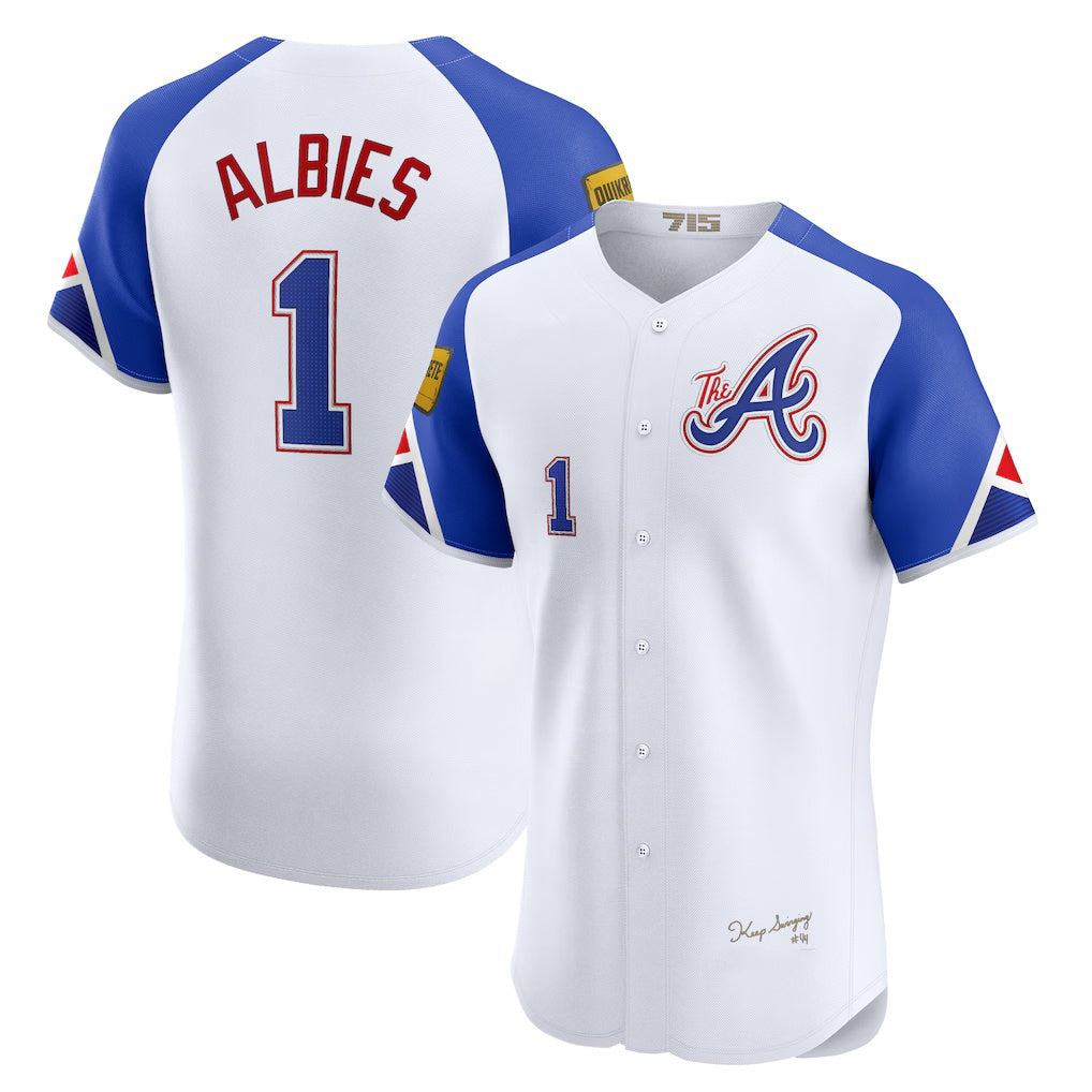 seanshop Atlanta Braves #1 Ozzie Albies White  City Connect Elite Jersey
