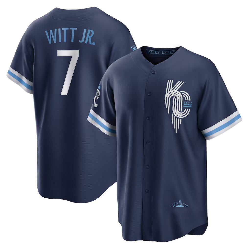 seanshop  Kansas City Royals #7 Bobby Witt Jr. Navy  City Connect Replica Player Jersey