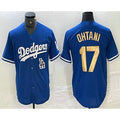 seanshop Los Angeles Dodgers #17 Shohei Ohtani Blue Gold  Stitched Cool Base Jerseys
