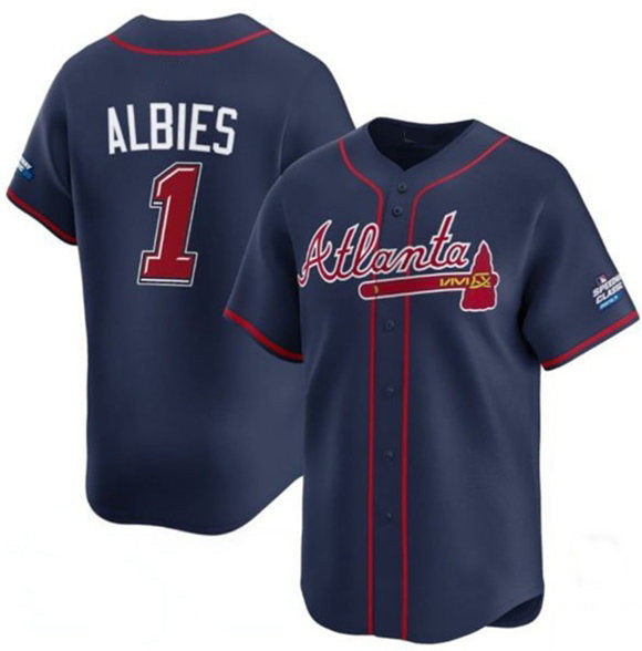seanshop Atlanta Braves #1 Ozzie Albies Navy  2025 Speedway Classic Alternate Limited Stitched Jersey