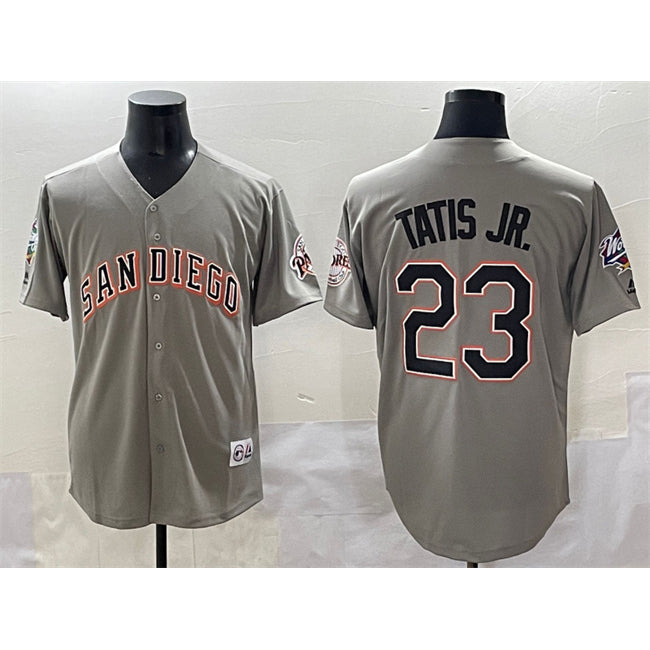 seanshop  San Diego Padres #23 Fernando Tatis Jr. Gray  Fashion Throwback With Patch Cool Base Stitched Jersey