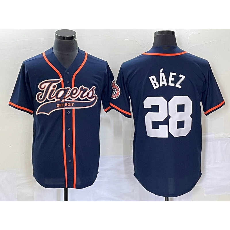 seanshop Detroit Tigers #28 Javier B¨¢ez Navy  Cool Base Stitched Jersey