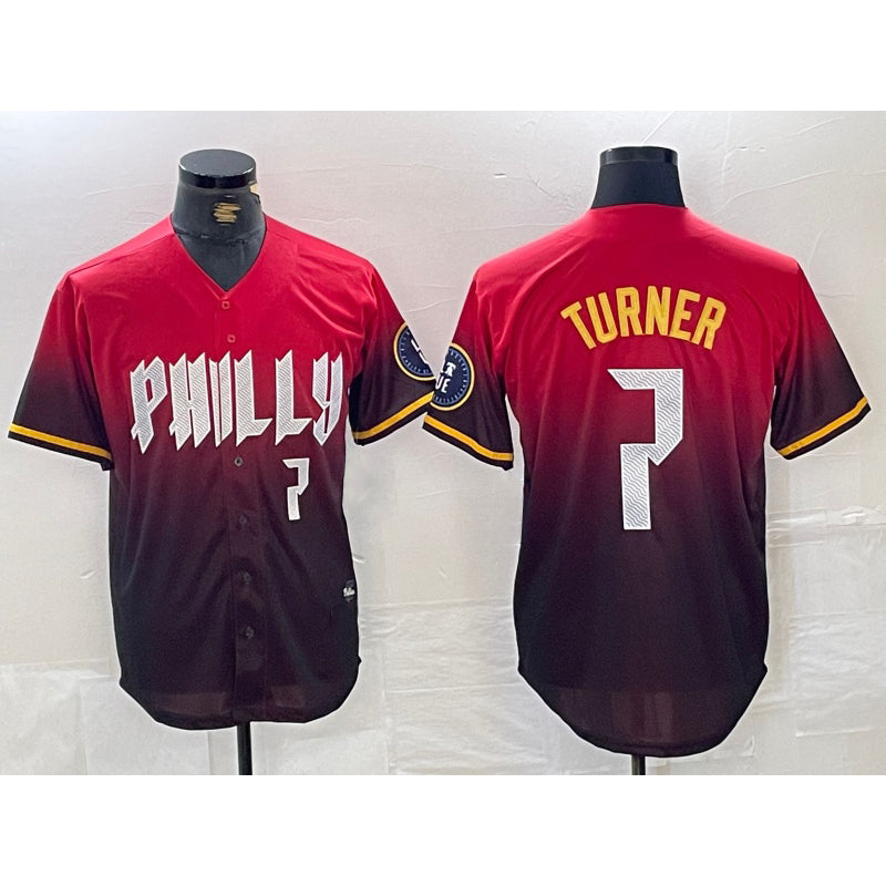 seanshop  Philadelphia Phillies #7 Trea Turner Red  2024 City Player Number Cool Base Jersey 2