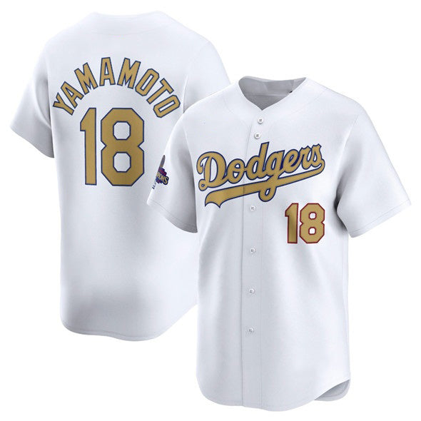 seanshop Los Angeles Dodgers #18 Yoshinobu Yamamoto White  2025 Gold Collection Limited Stitched Jersey