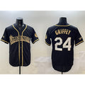 seanshop  Seattle Mariners #24 Ken Griffey Jr. Black Gold  Cool Base Stitched Jersey