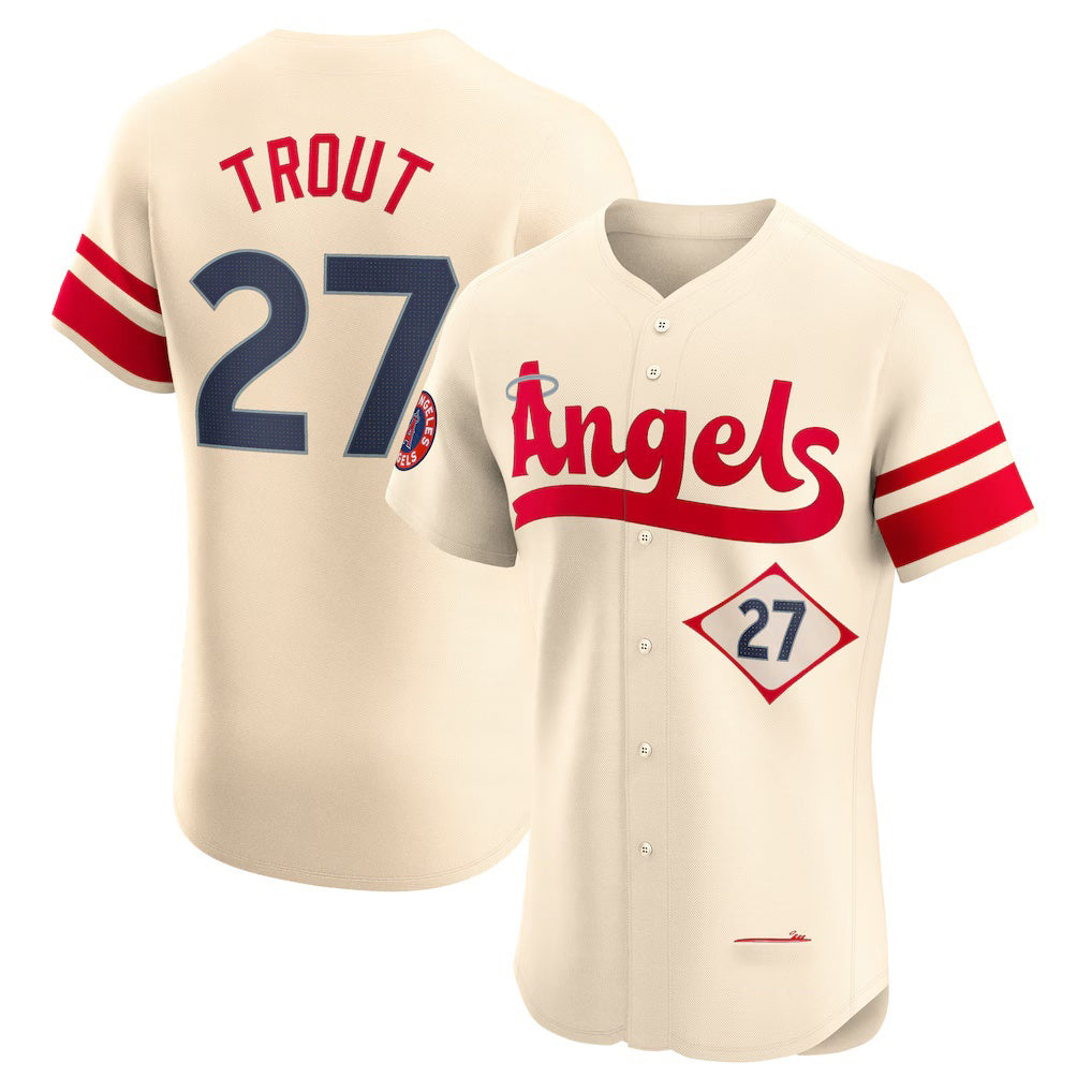 seanshop Los Angeles Angels #27 Mike Trout Cream  City Connect Elite Player Jersey