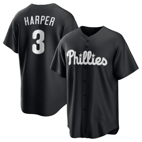 seanshop  Philadelphia Phillies #3 Bryce Harper Black  Lights Out Limited Stitched Jersey