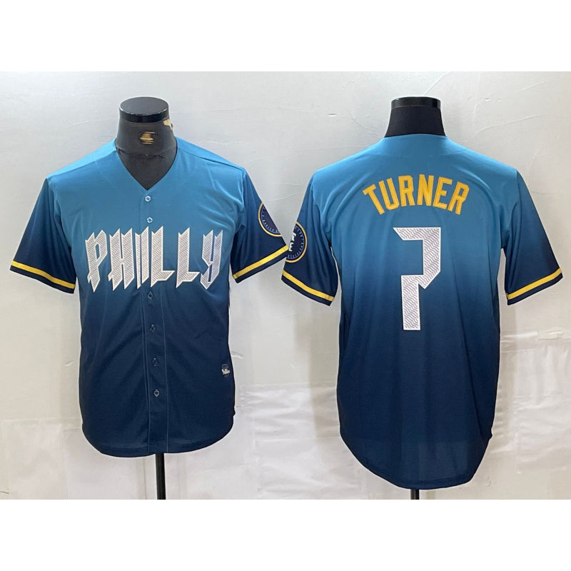 seanshop  Philadelphia Phillies #7 Trea Turner Blue  2024 City Connect Limited Stitched Jersey