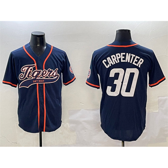 seanshop Detroit Tigers #30 Kerry Carpenter Navy  With Patch Cool Base Stitched Jersey