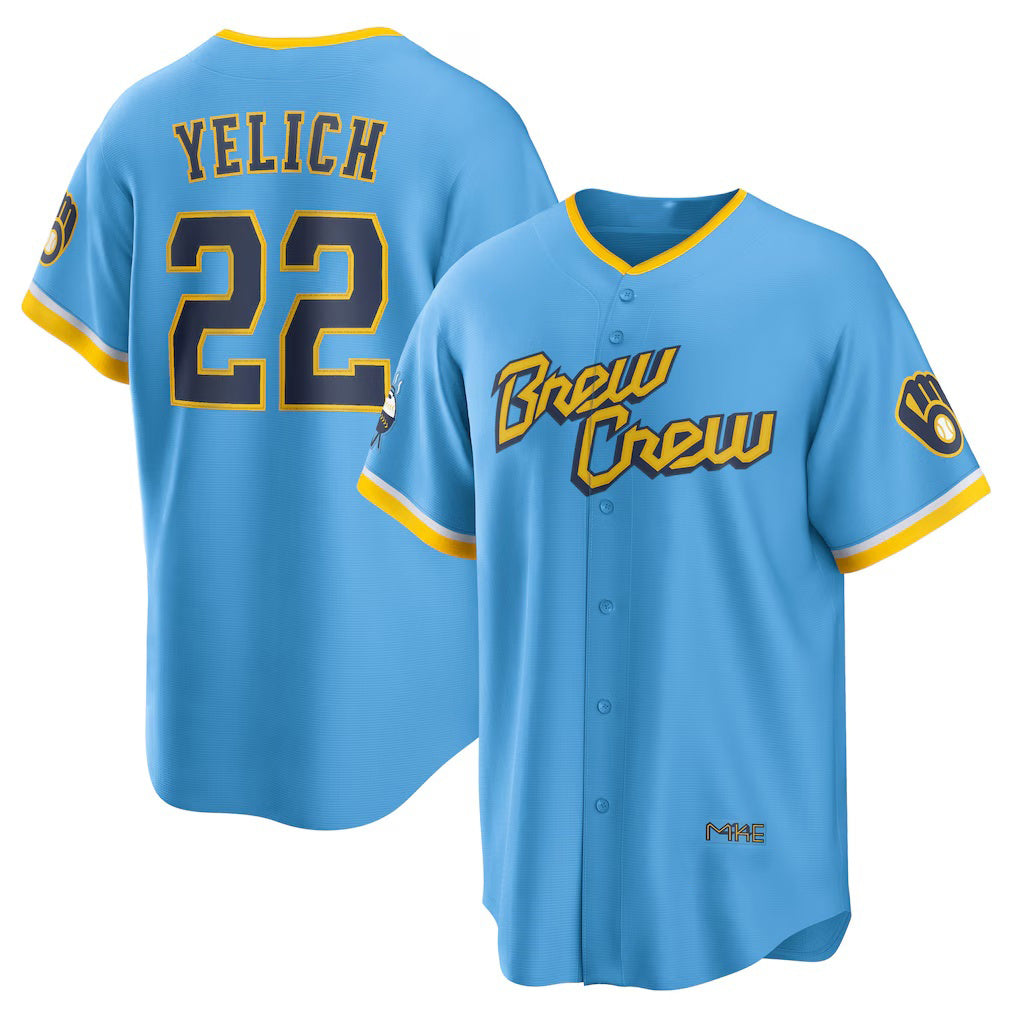 seanshop    Milwaukee Brewers #22 Christian Yelich Powder Blue  City Connect Replica Player Jersey