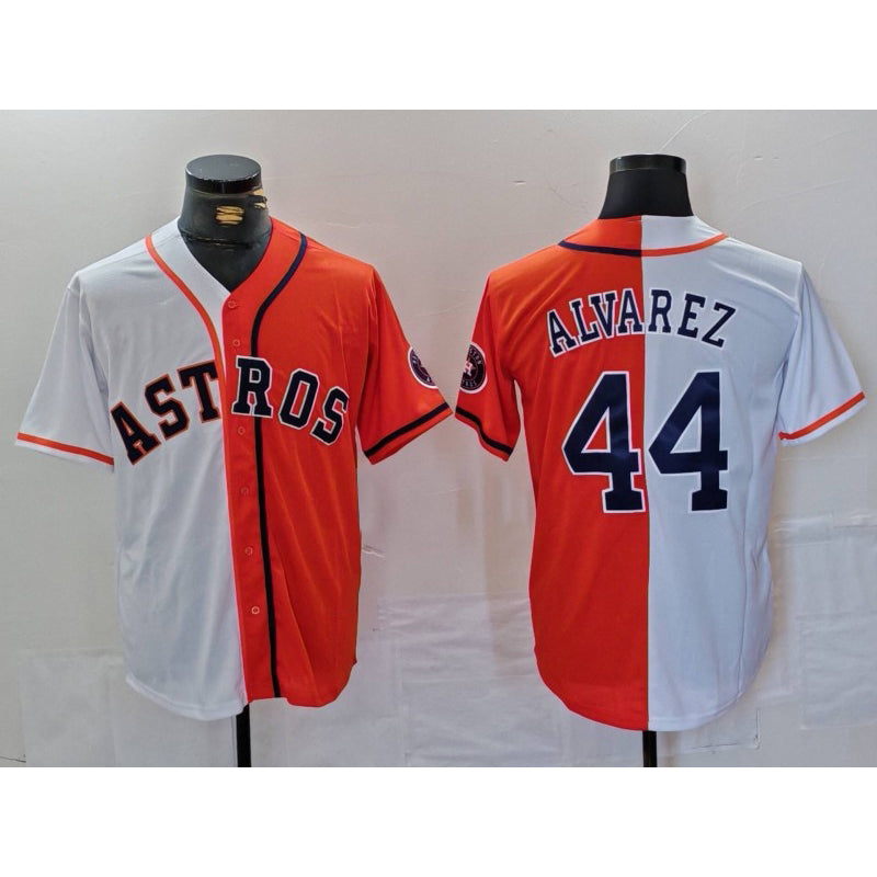 seanshop Houston Astros #44 Yordan Alvarez White Orange  Split Stitched Jersey