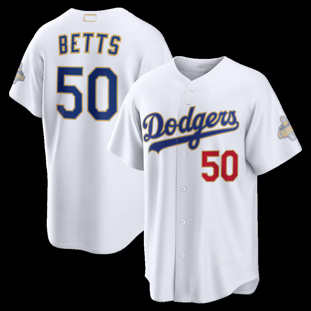 seanshop Los Angeles Dodgers #50 Mookie Betts White  2026 Gold Collection Stadium Jersey