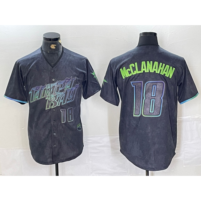 seanshop  Tampa Bay Rays #18 Shane McClanahan Number Charcoal  2024 City Connect Limited Stitched Jersey 2