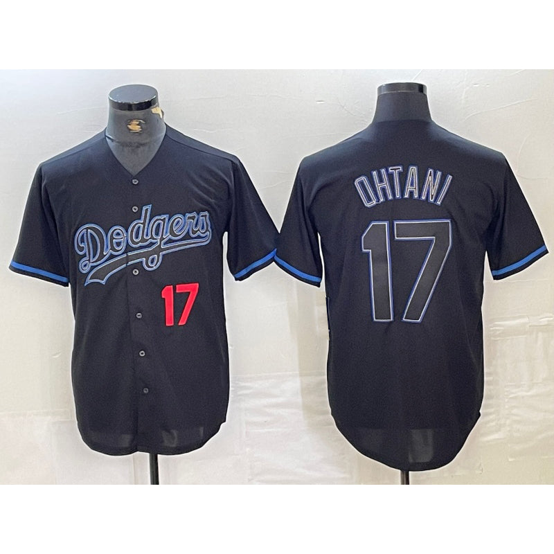seanshop Los Angeles Dodgers #17 Shohei Ohtani Number Lights Out Black  Fashion Stitched Cool Base Jersey