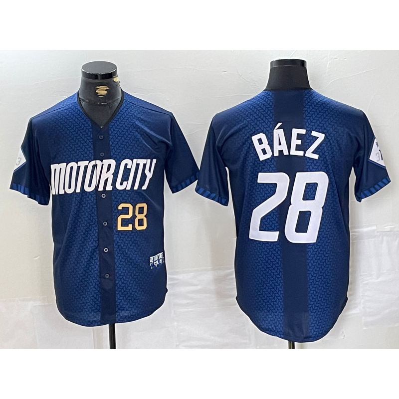 seanshop Detroit Tigers #28 Javier Baez Number 2024 Navy  City Connect Cool Base Limited Stitched Jersey 2