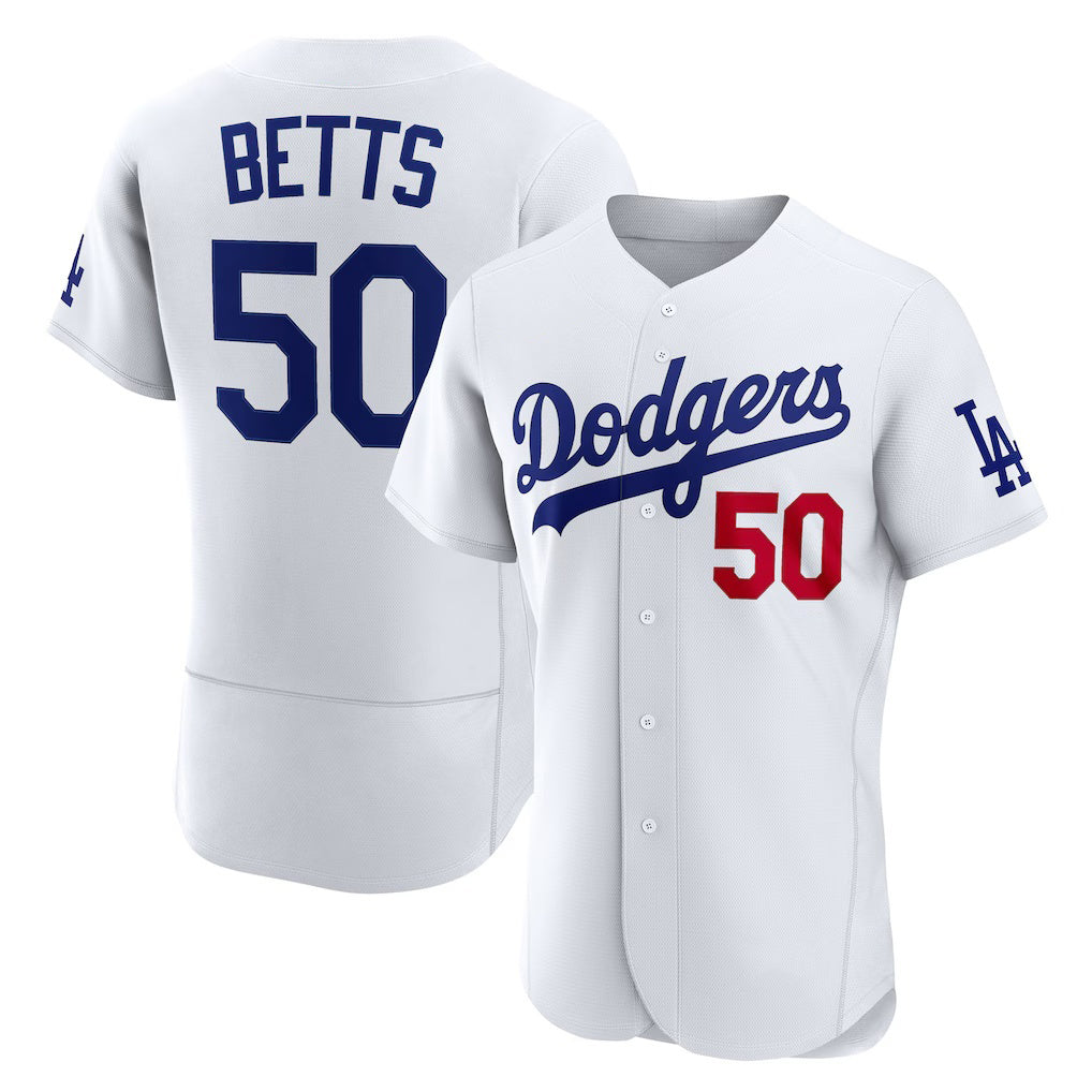 seanshop Los Angeles Dodgers #50 Mookie Betts White  Home Authentic Jersey