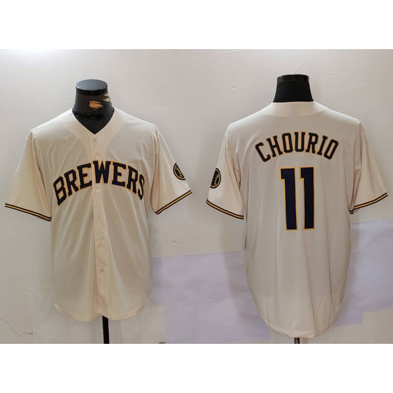 seanshop    Milwaukee Brewers #11 Jackson Chourio Cream  Stitched Cool Base Jersey 2