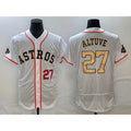 seanshop Houston Astros #27 Jose Altuve Number 2023 White  Gold World Serise Champions Patch Flex Base Stitched Jersey