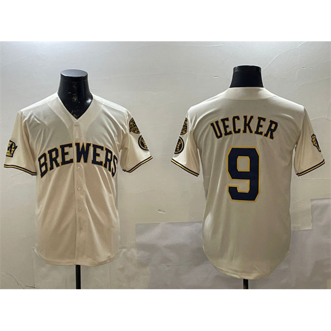 seanshop    Milwaukee Brewers #9 Bob Uecker Cream  With Home Patch Stitched Jersey