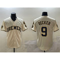 seanshop    Milwaukee Brewers #9 Bob Uecker Cream  With Home Patch Stitched Jersey