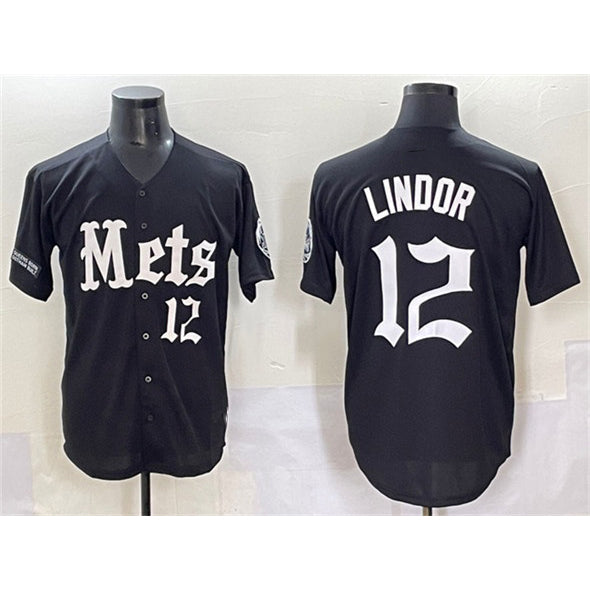 seanshop  New York Mets #12 Francisco Lindor Black  'Gotham Gothic Edition' Vapor Premier Limited Stitched Jersey