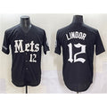 seanshop  New York Mets #12 Francisco Lindor Black  'Gotham Gothic Edition' Vapor Premier Limited Stitched Jersey