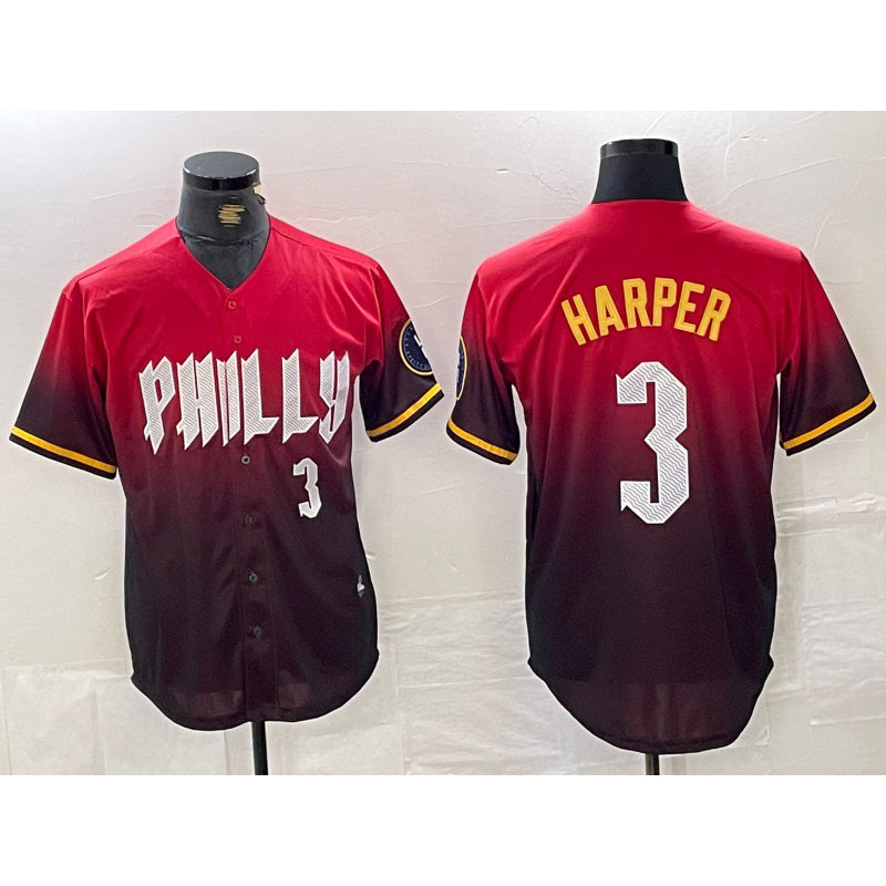 seanshop  Philadelphia Phillies #3 Bryce Harper Red  2024 City Player Number Cool Base Jersey 2