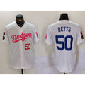 seanshop Los Angeles Dodgers #50 Mookie Betts White Pink  Vin & Kobe Patch Stitched Jersey 2