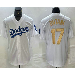 seanshop Los Angeles Dodgers #17 Shohei Ohtani White Gold  Stitched Cool Base Jerseys
