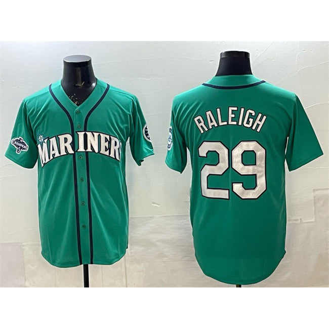 seanshop  Seattle Mariners #29 Cal Raleigh Aqua  With 2025 AL West Division Champions Patch Limited Stitched jersey