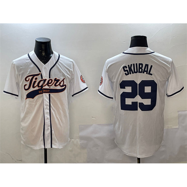 seanshop Detroit Tigers #29 Tarik Skubal White  With Patch Cool Base Stitched Jersey