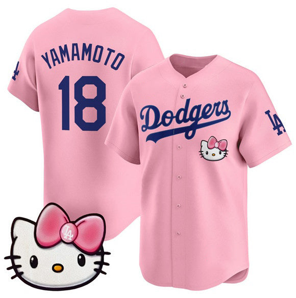 seanshop Los Angeles Dodgers #18 Yoshinobu Yamamoto Pink  2025 Hello Kitty Vapor Limited Stitched Jersey