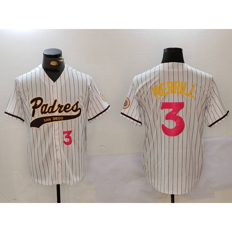 seanshop  San Diego Padres #3 Jackson Merrill white  Cool Base Stitched Jerseys