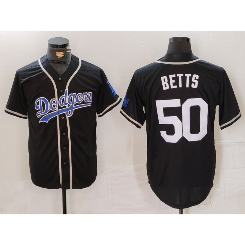 seanshop Los Angeles Dodgers #50 Mookie Betts Black White  Cool Base Stitched Jersey