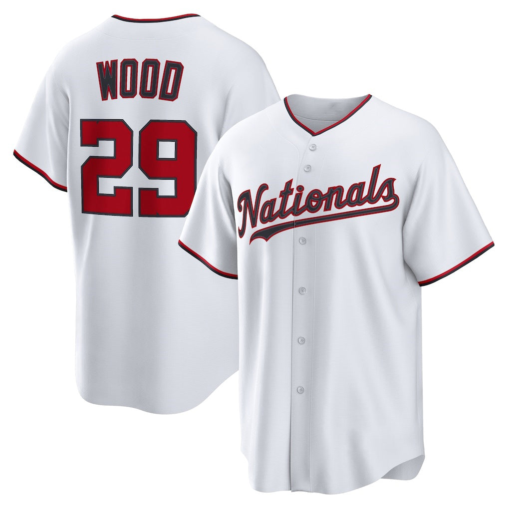 seanshop   Washington Nationals #29 James Wood White  Home Replica Jersey