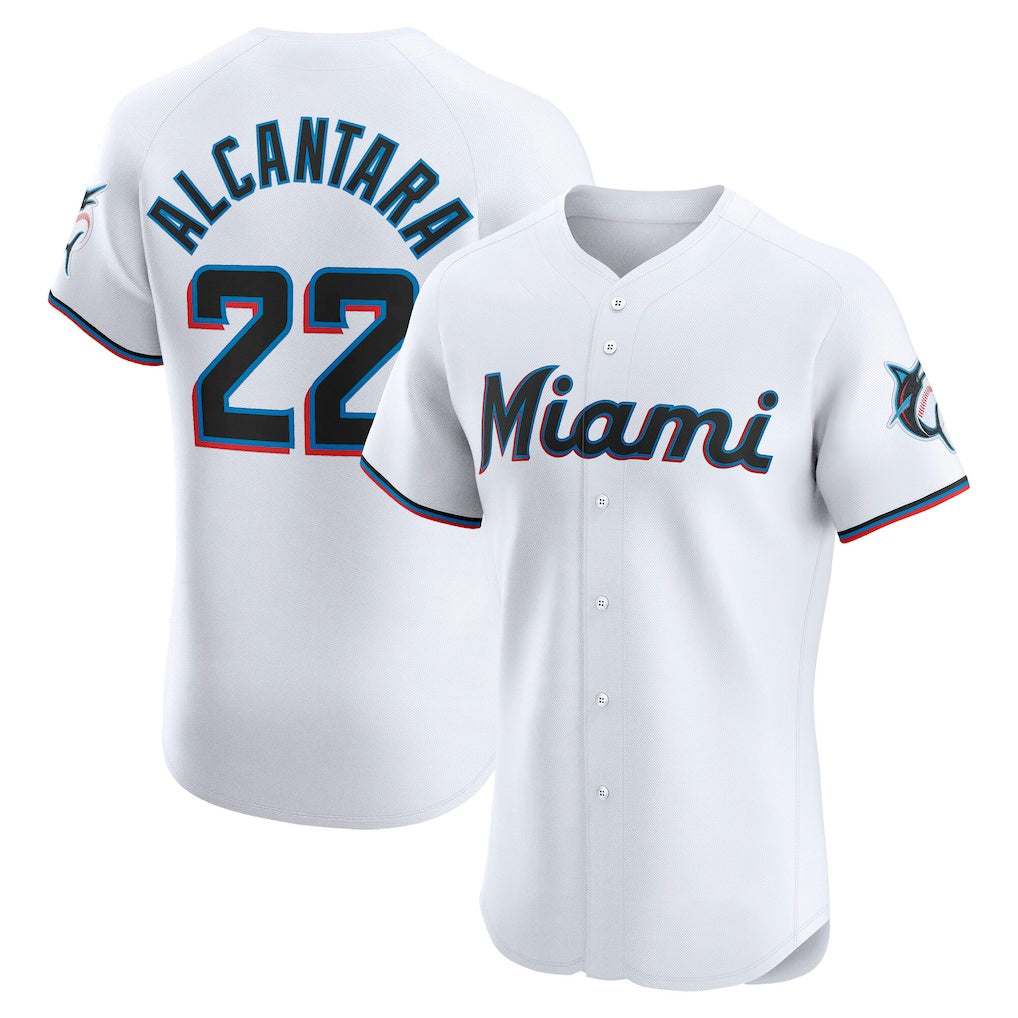 seanshop  Miami Marlins #22 Sandy Alcantara White  Home Elite Jersey