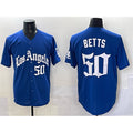 seanshop Los Angeles Dodgers #50 Mookie Betts Blue  2025 LA Gothic Style With Fernando Patch Vapor Premier Limited Stitched Jersey