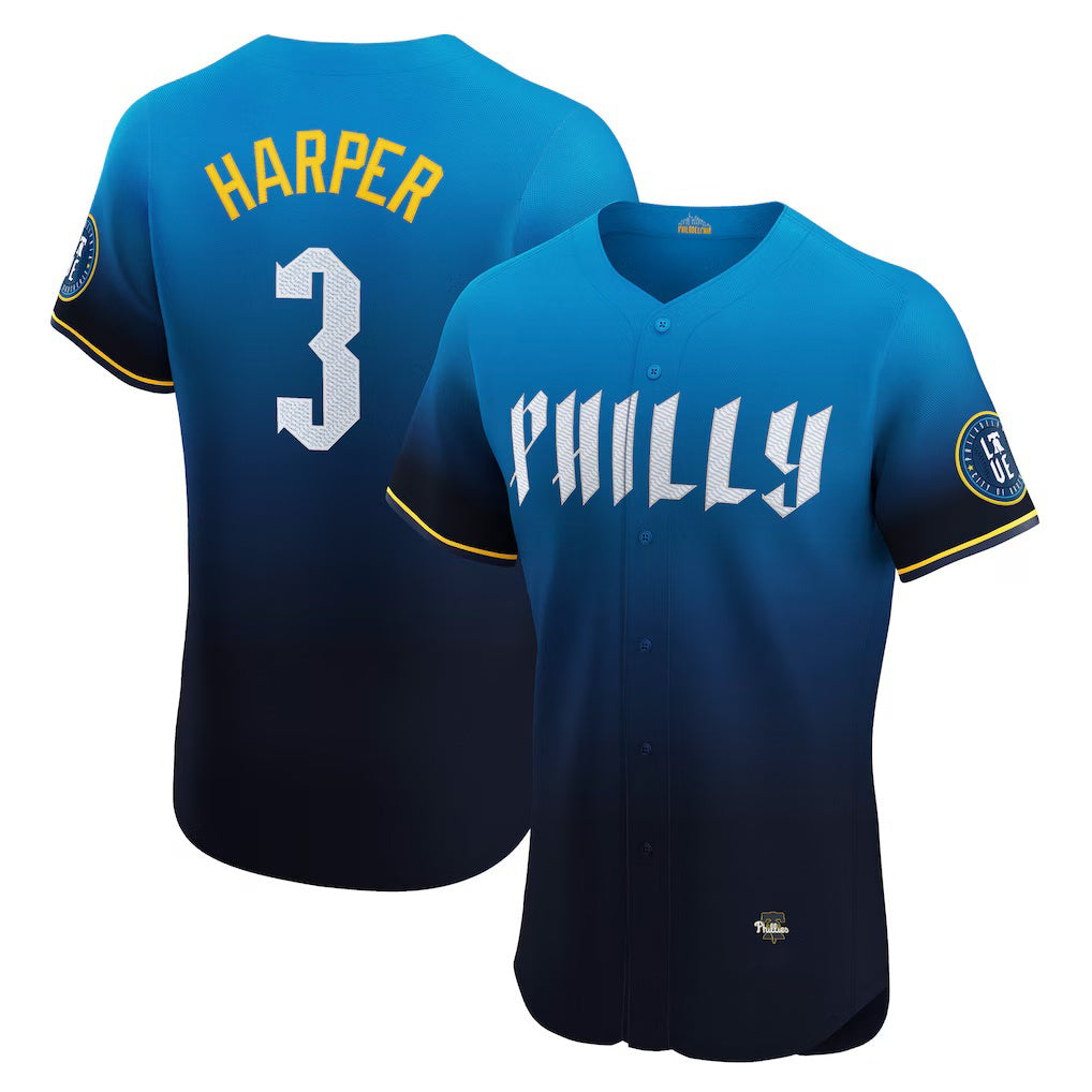 seanshop  Philadelphia Phillies #3 Bryce Harper Navy  City Connect Elite Jersey