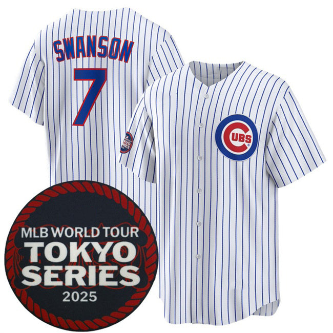 seanshop  Chicago Cubs #7 Dansby Swanson White  2025 World Tour Tokyo Series Home Stitched Jersey