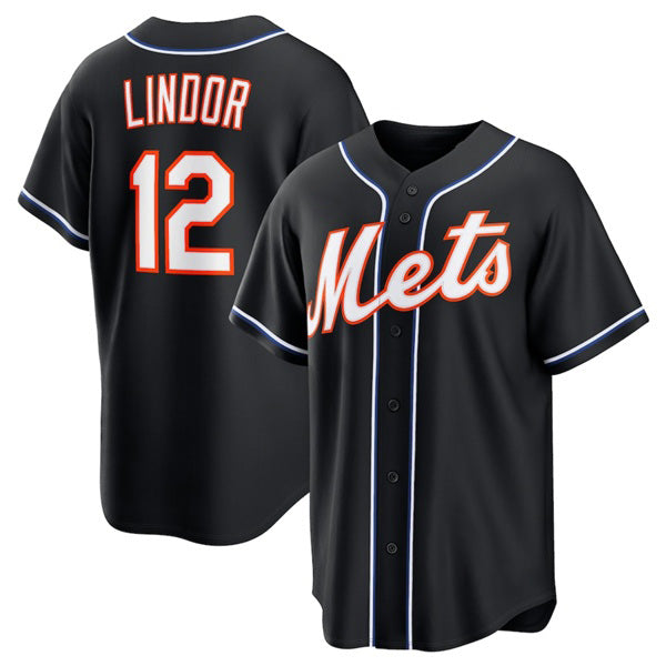 seanshop  New York Mets #12 Francisco Lindor 2026 Black  Out Stitched Jersey