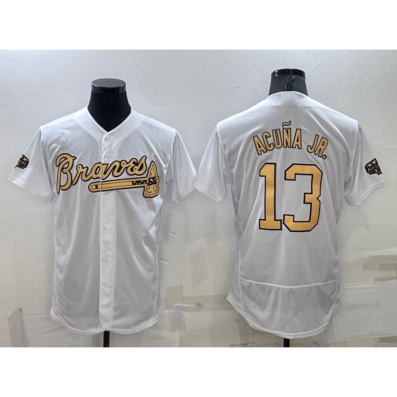 seanshop Atlanta Braves #13 Ronald Acuna Jr White  2022 All Star Stitched Flex Base Jersey